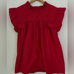 RED HUMMINGBIRD BLOUSE  By Spirit dress 100% Cotton Size M